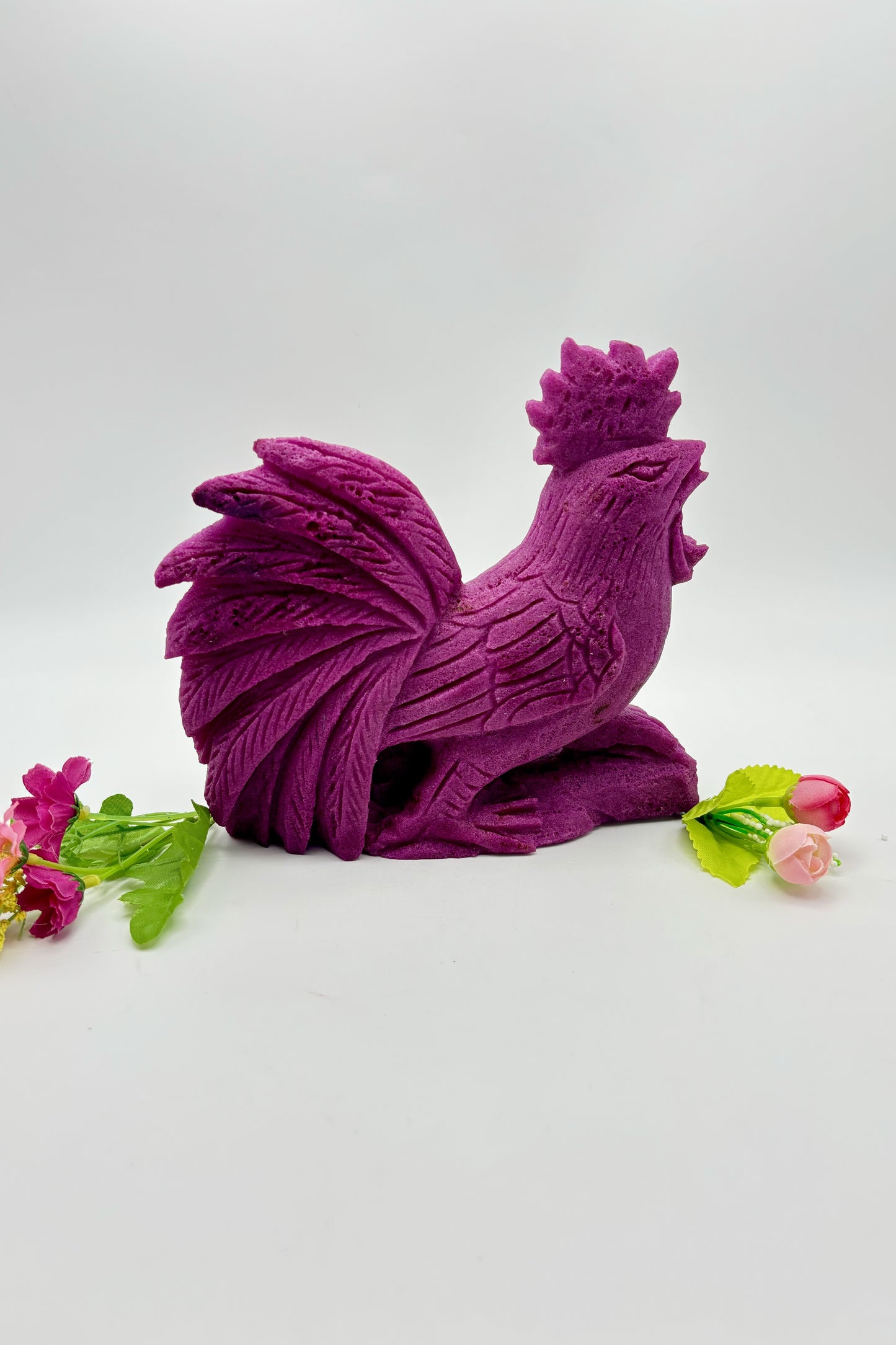 Big UV Reactive Ruby Rooster Carving