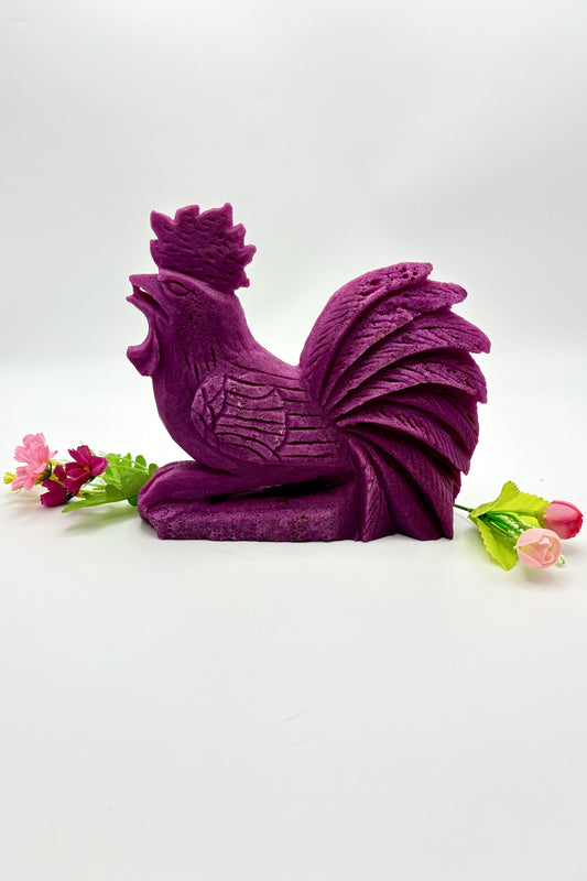 Big UV Reactive Ruby Rooster Carving