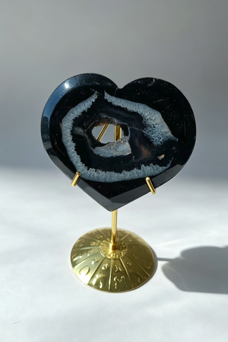 Black Agate Heart with Free Holders