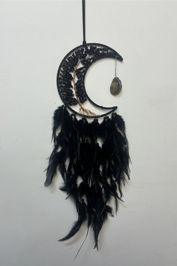 Black Crystal Dream Catcher with Feathers Obsidian Tree of Life Dreamcatchers