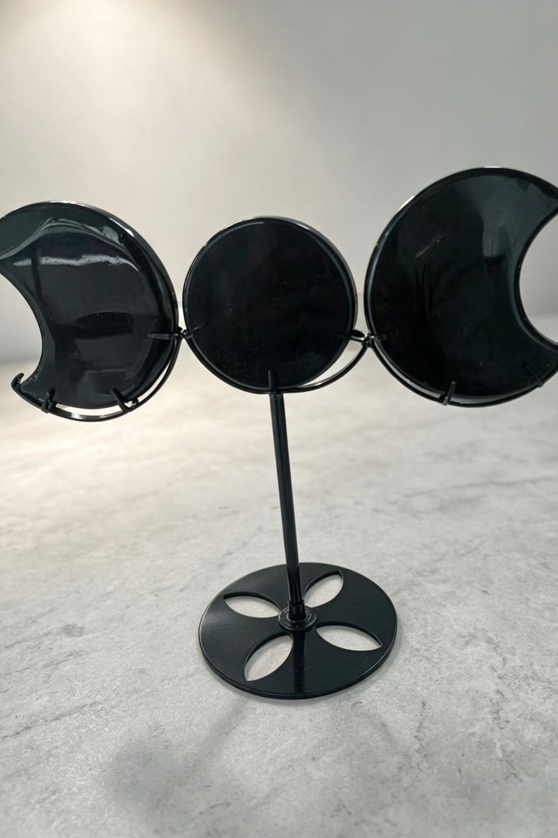 Black Obsidian Caribbean Calcite Half and Full Moon Set with Free Holders 7.28"