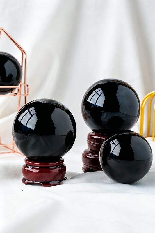 Black Obsidian Sphere Crystal Balls with Free Holders