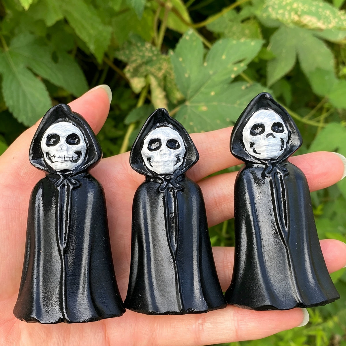 Black Obsidian Wizard Ghost Skull Halloween Gift Carvings 3.15"