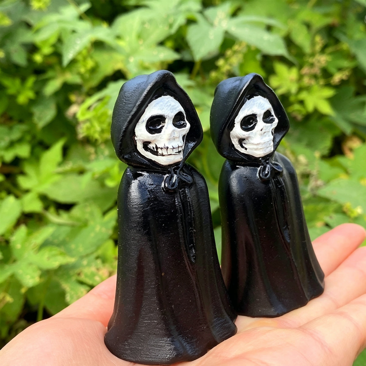 Black Obsidian Wizard Ghost Skull Halloween Gift Carvings 3.15"