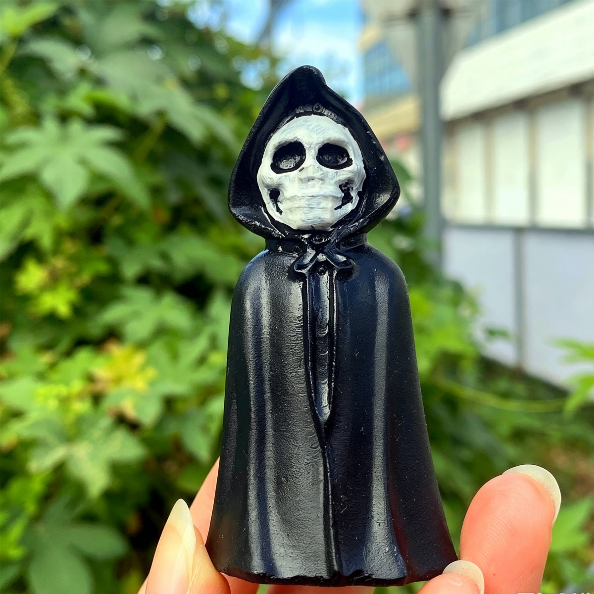 Black Obsidian Wizard Ghost Skull Halloween Gift Carvings 3.15"