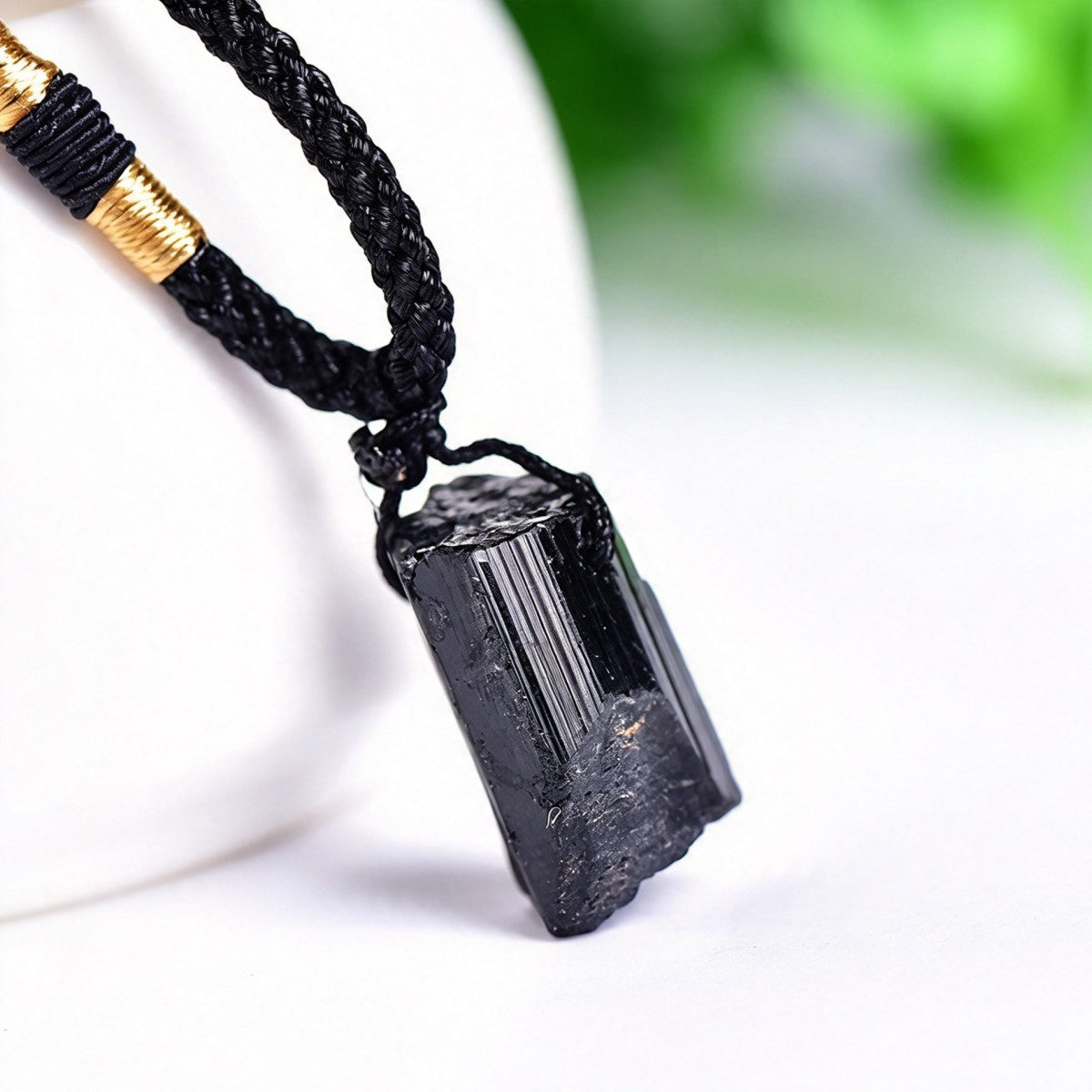 Black Tourmaline Rough Stone Pendant Necklace