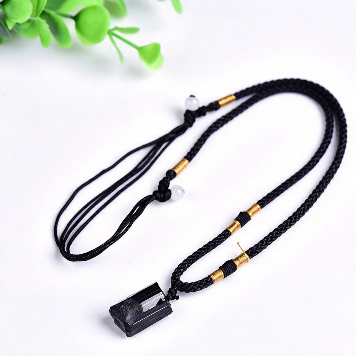 Black Tourmaline Rough Stone Pendant Necklace