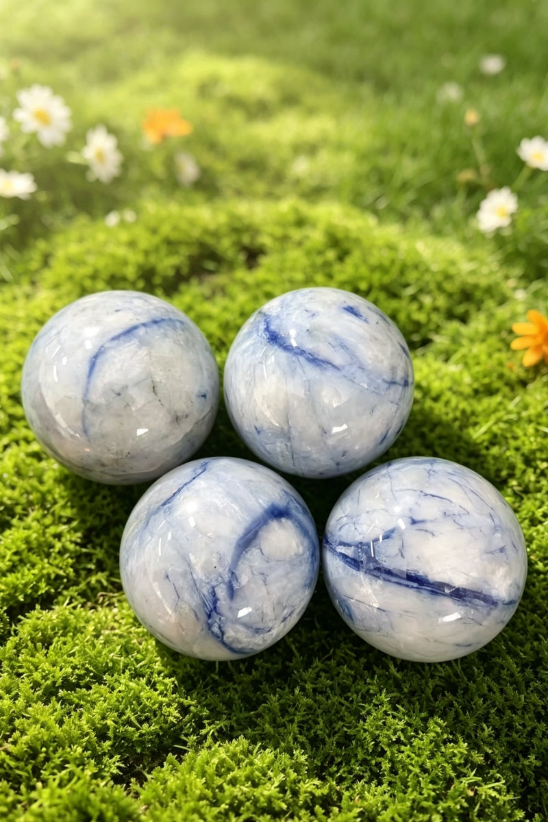 Blue and White Procelain Sodalite Crystal Spheres 2.6"