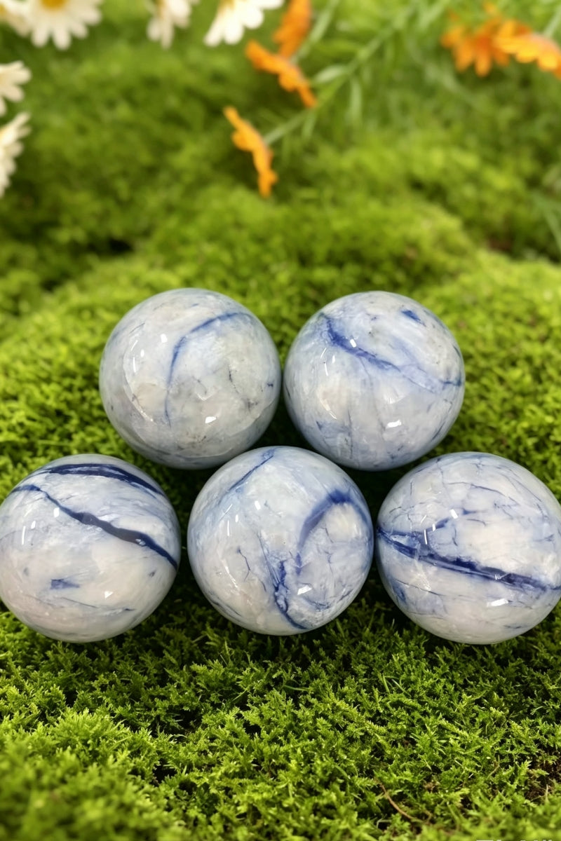 Blue and White Procelain Sodalite Crystal Spheres 2.6"