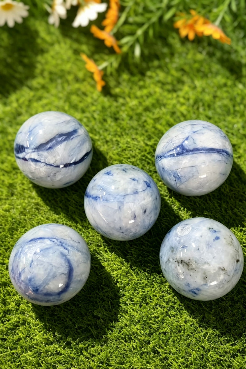 Blue and White Procelain Sodalite Crystal Spheres 2.6"