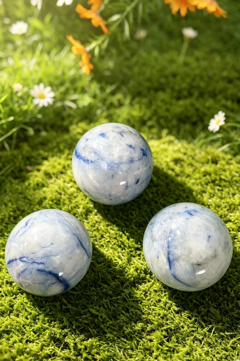 Blue and White Procelain Sodalite Crystal Spheres 2.6"