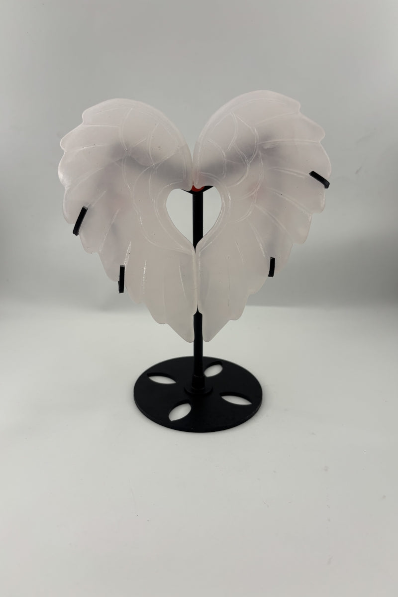 Brightly Flashy UV Pink Calcite Heart Wings with Free Holder