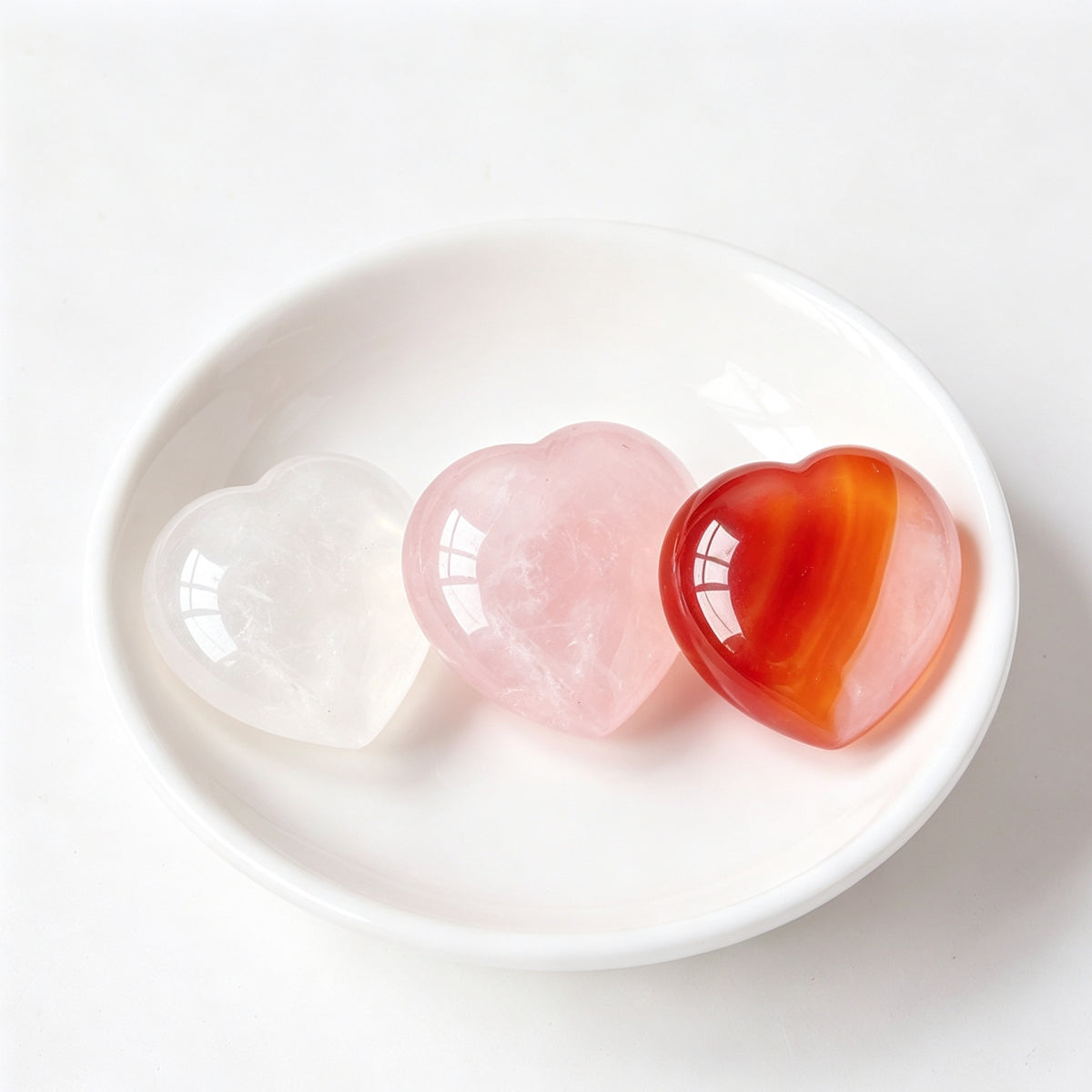 Carnelian Rose Quartz Clear Quartz Crystal Hearts Plam Stone 1.18"