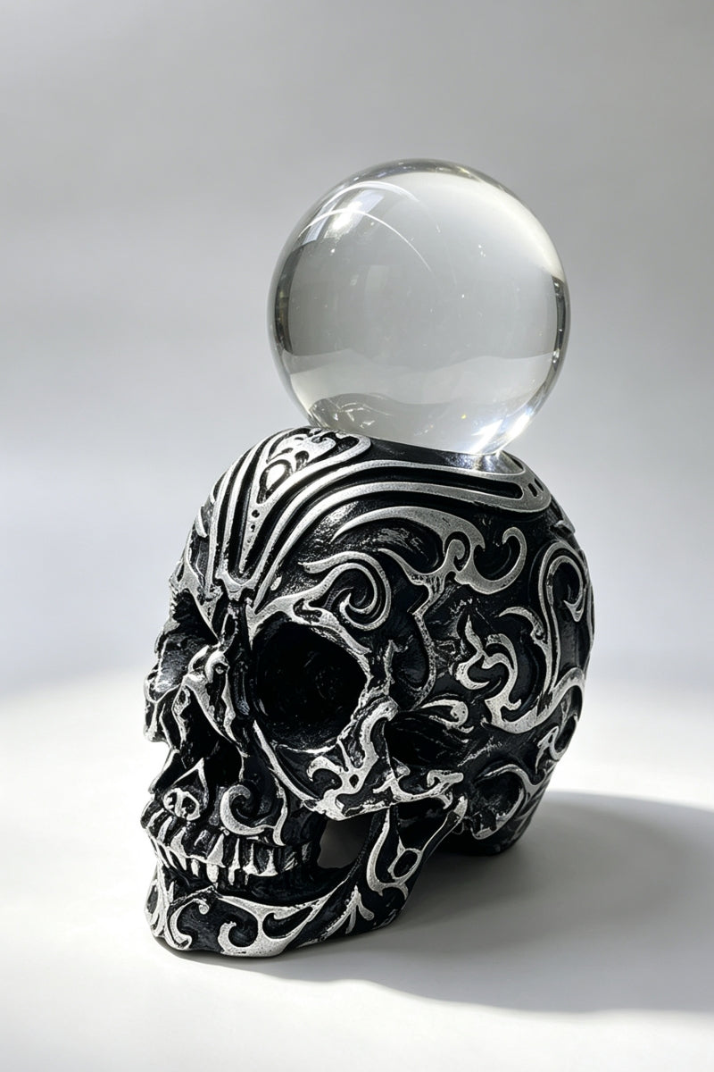 Carved Skull Ornament Resin Stand Sphere Holders