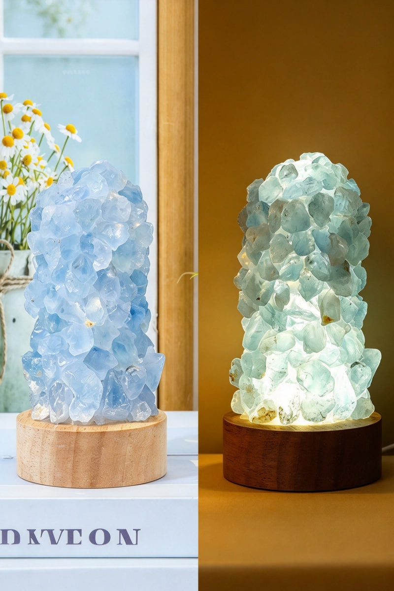 Celestite Crystal Pebble Home Bedroom Bedside Night Light USB