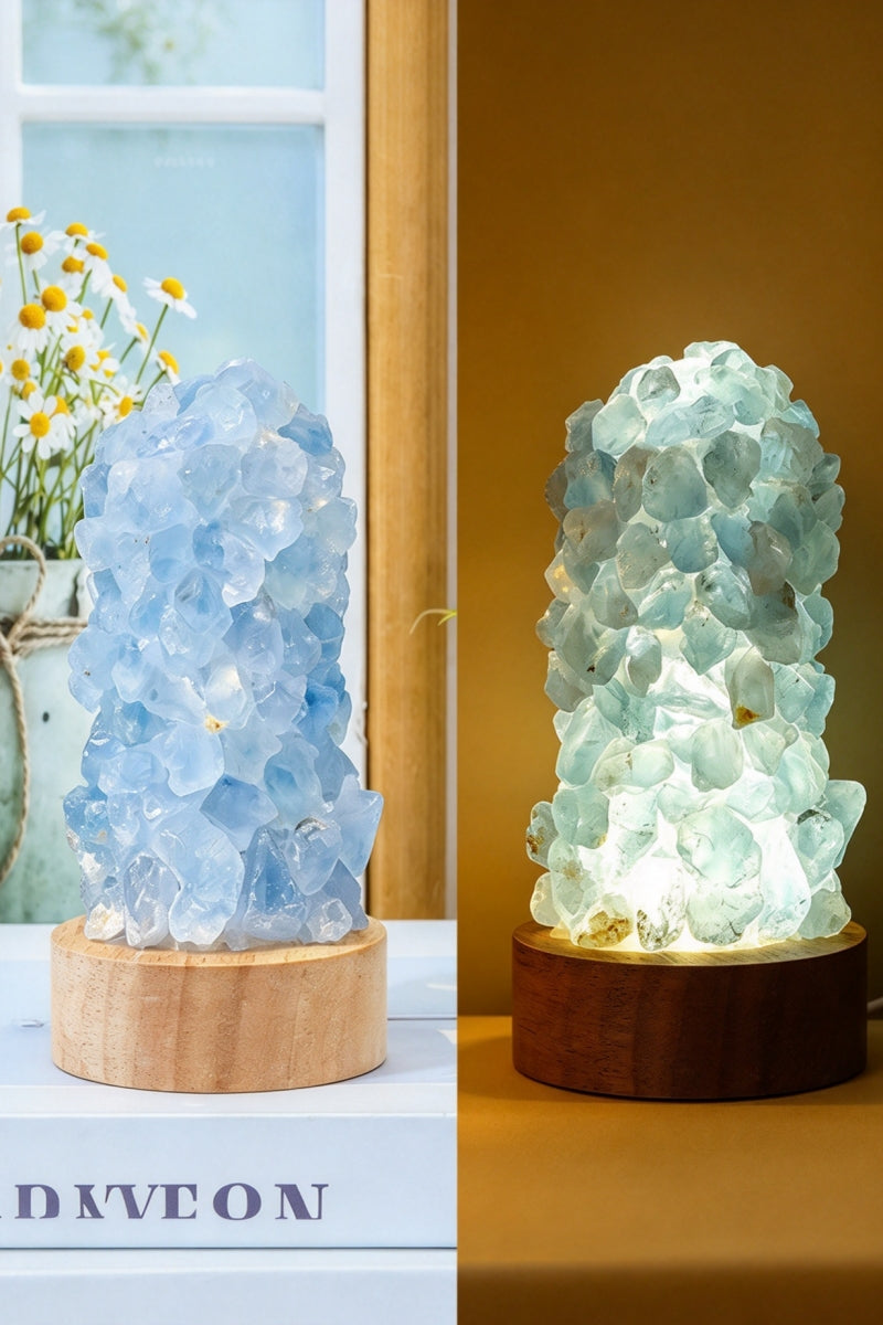 Celestite Crystal Pebble Home Bedroom Bedside Night Light USB