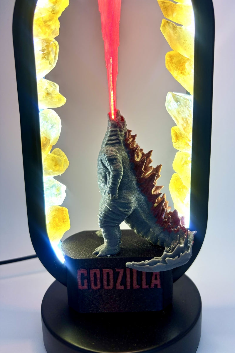 Citrine Godzilla Lamp with Flames USB  Raw Pieces