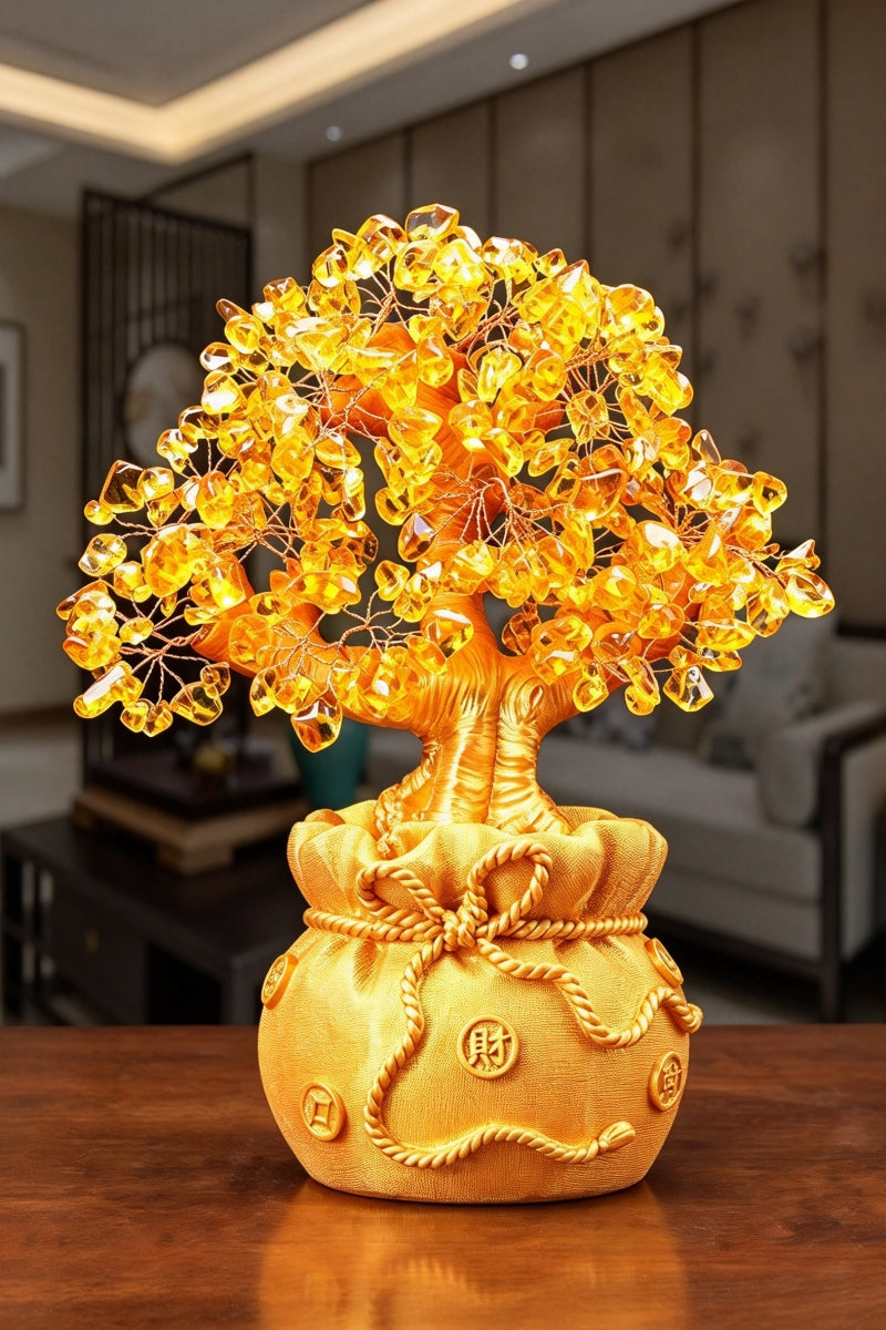 Citrine Money Tree Carvings Home Decor 6.29"