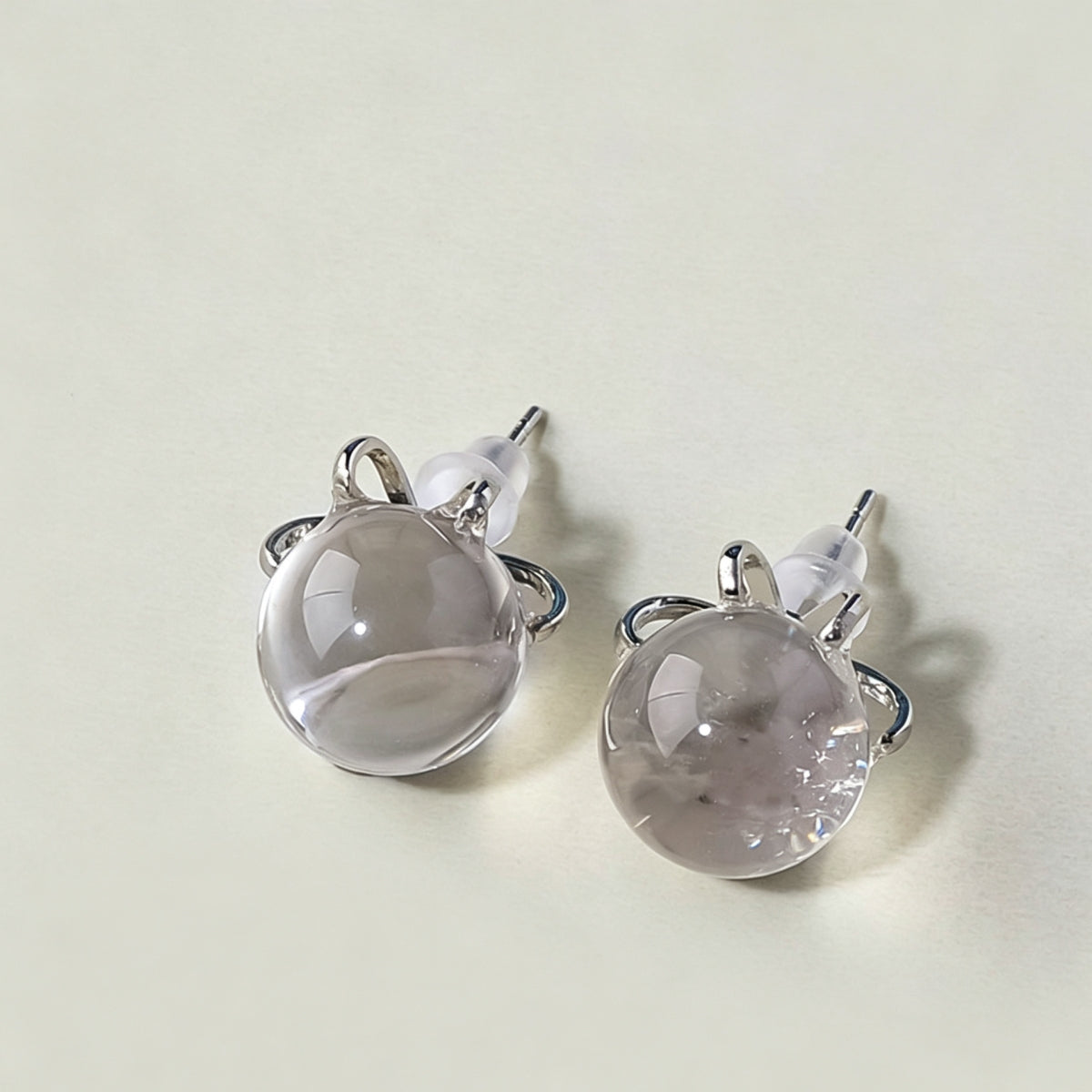 Clear Quartz Crystal Ball Earrings