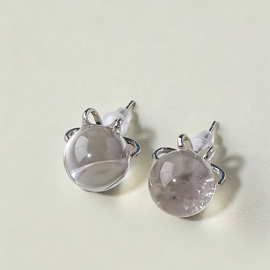 Clear Quartz Crystal Ball Earrings