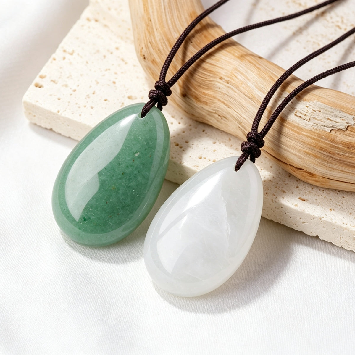 Clear Quartz Green Aventurine Crystal Teardrop Pendant