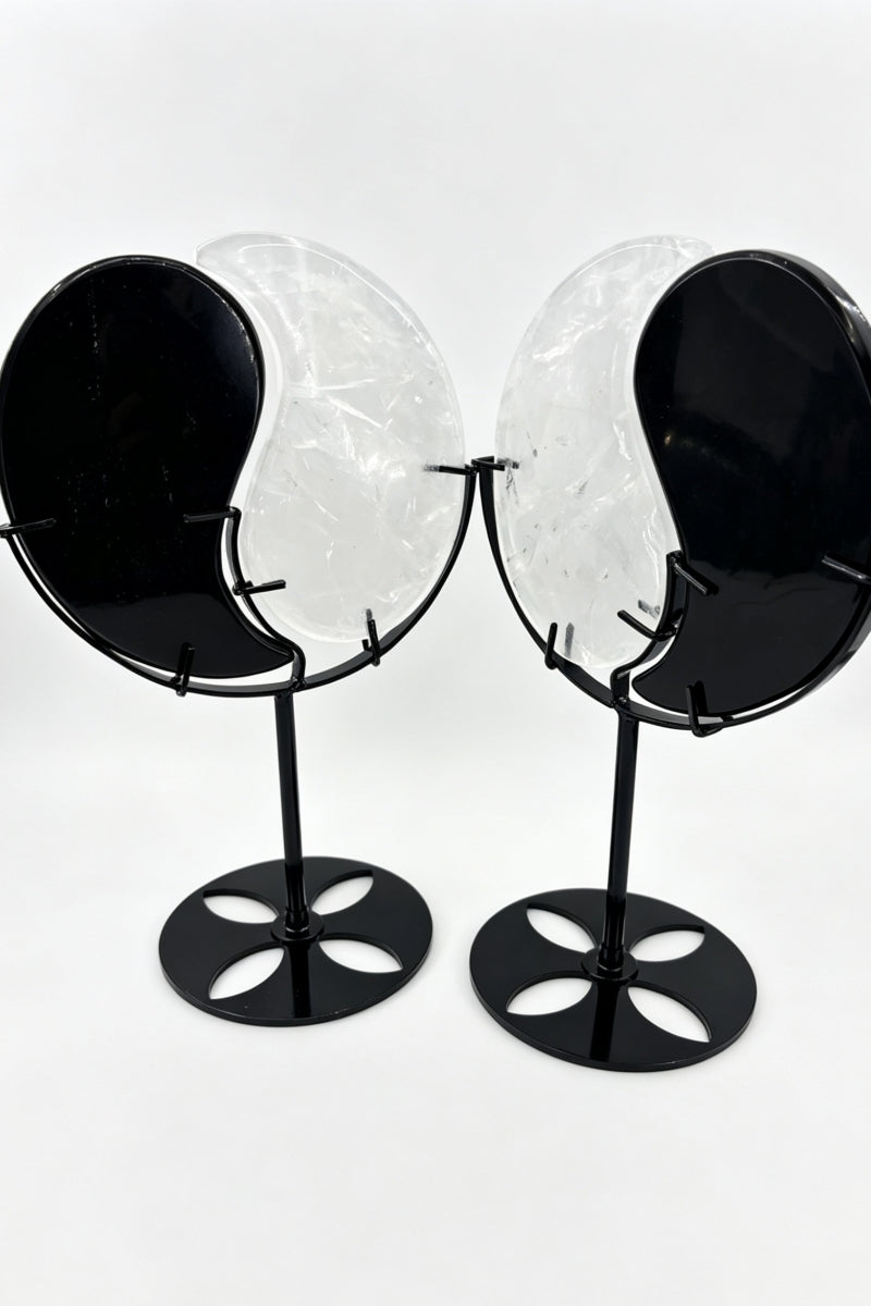 Clear Quartz Obsidian Ying Yang With Free Holder 8.27"