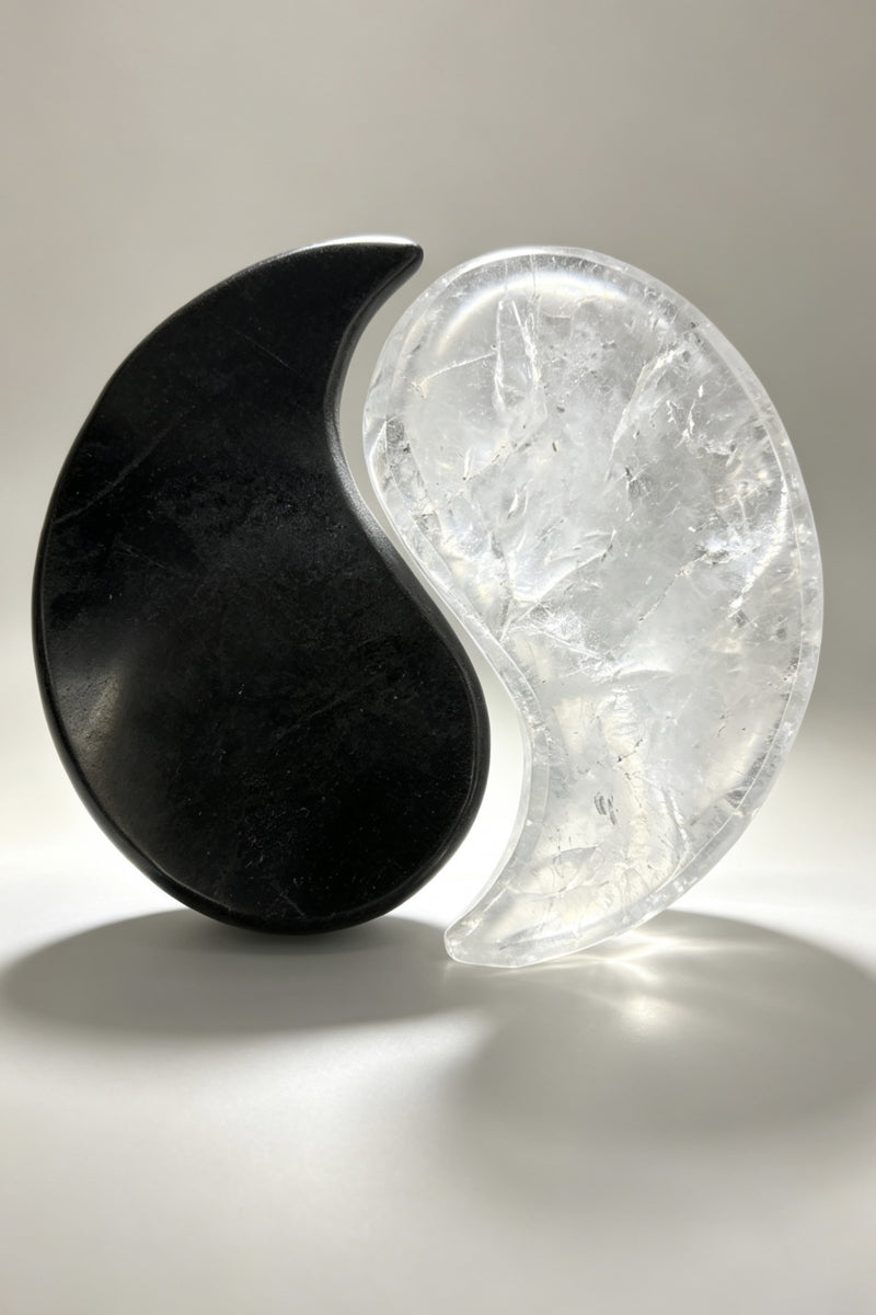 Clear Quartz Obsidian Ying Yang With Free Holder 8.27"