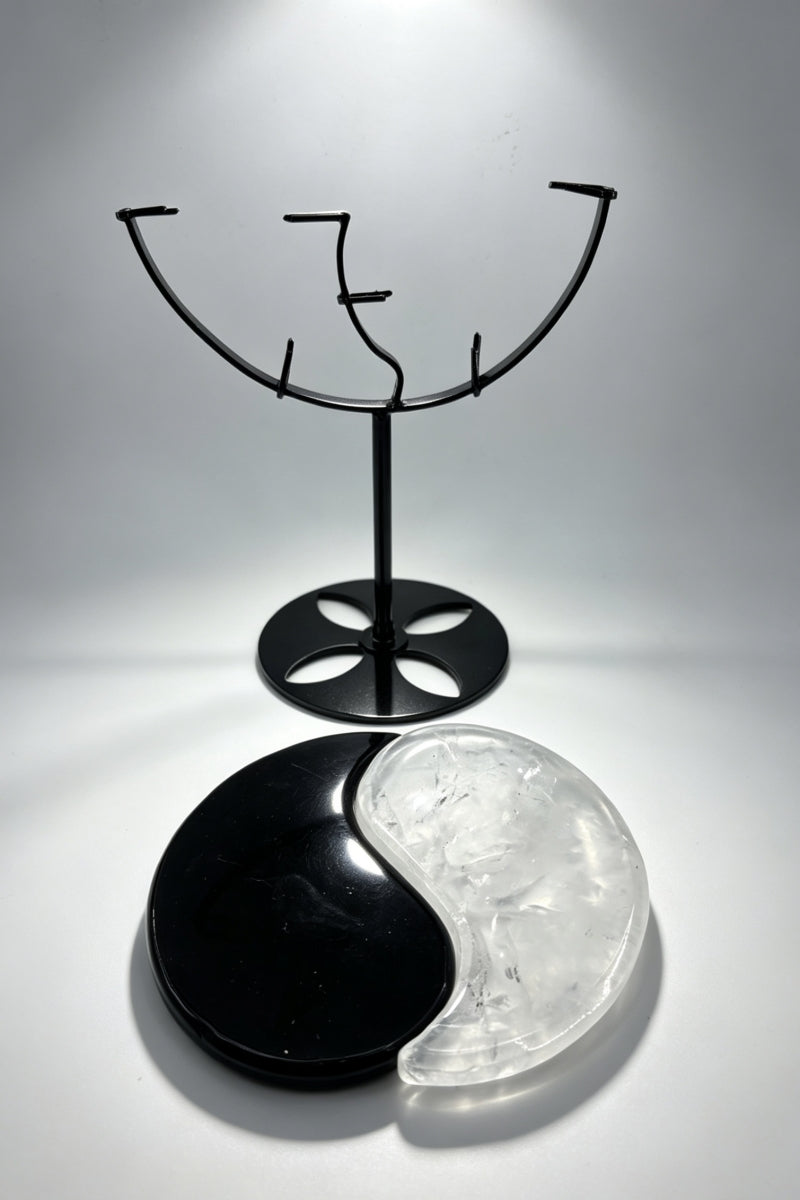 Clear Quartz Obsidian Ying Yang With Free Holder 8.27"