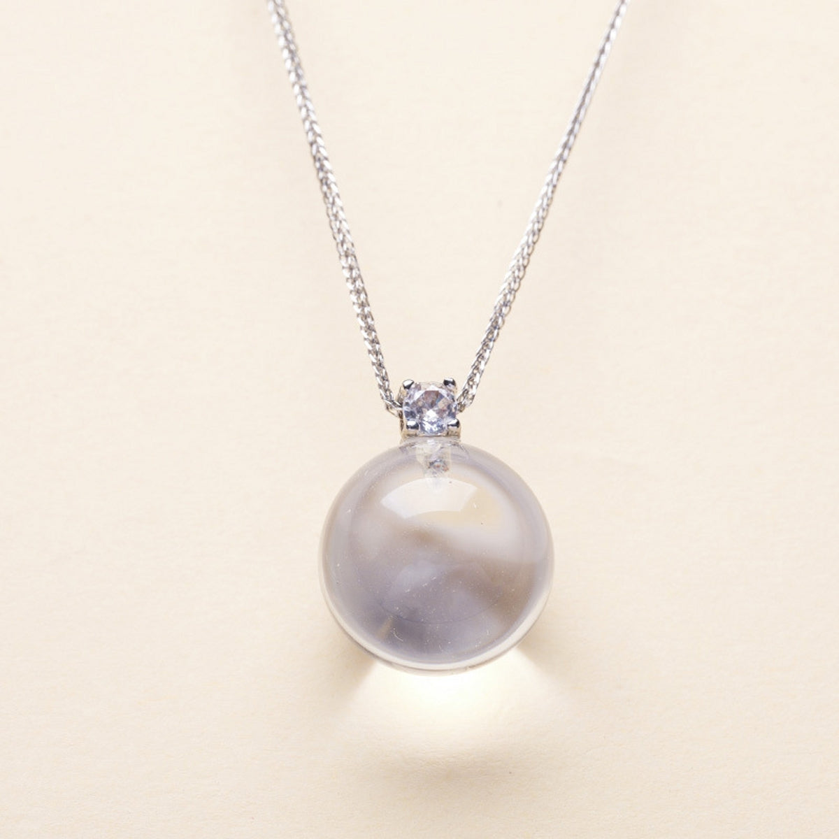 Clear Quartz Rose Quartz Amethyst Crystal Ball Pendant Silver Necklace
