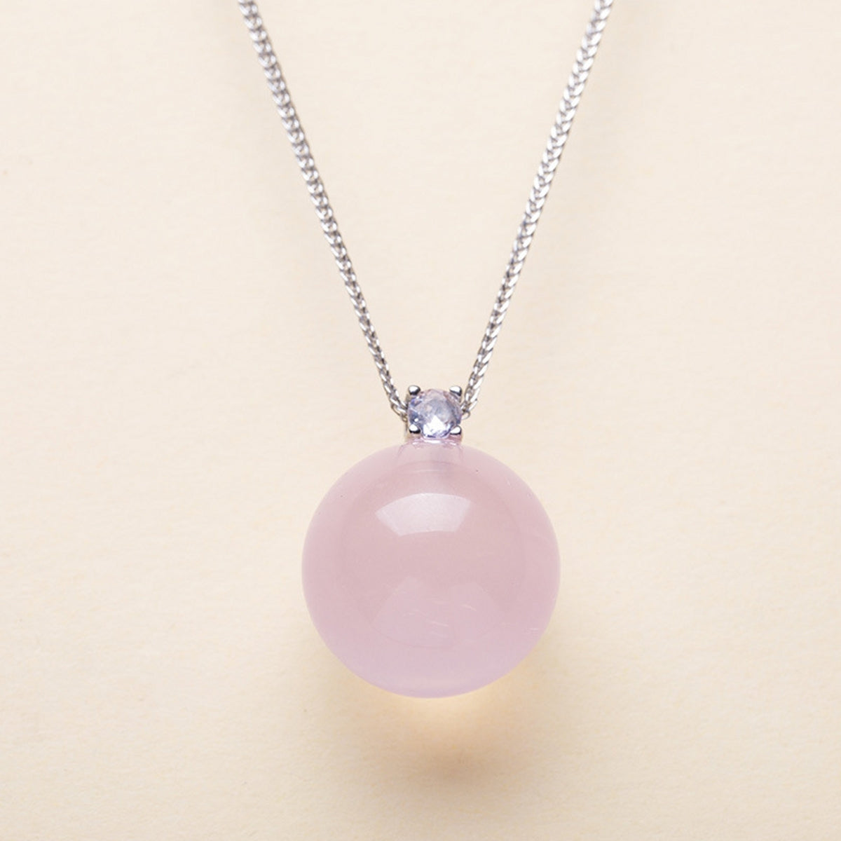 Clear Quartz Rose Quartz Amethyst Crystal Ball Pendant Silver Necklace