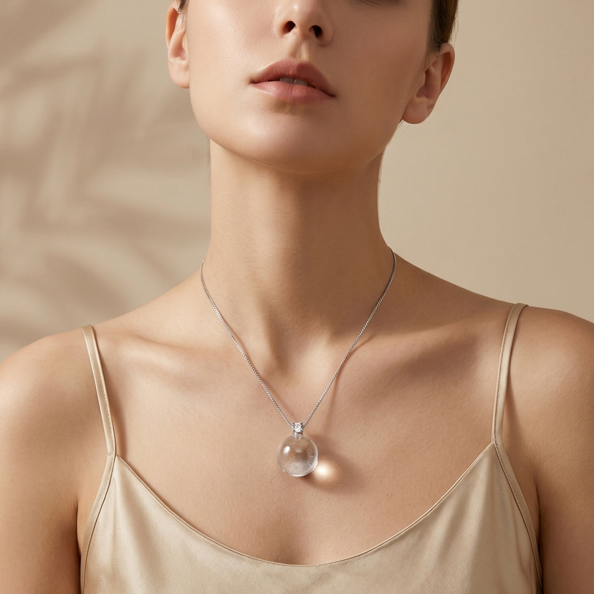 Clear Quartz Rose Quartz Amethyst Crystal Ball Pendant Silver Necklace