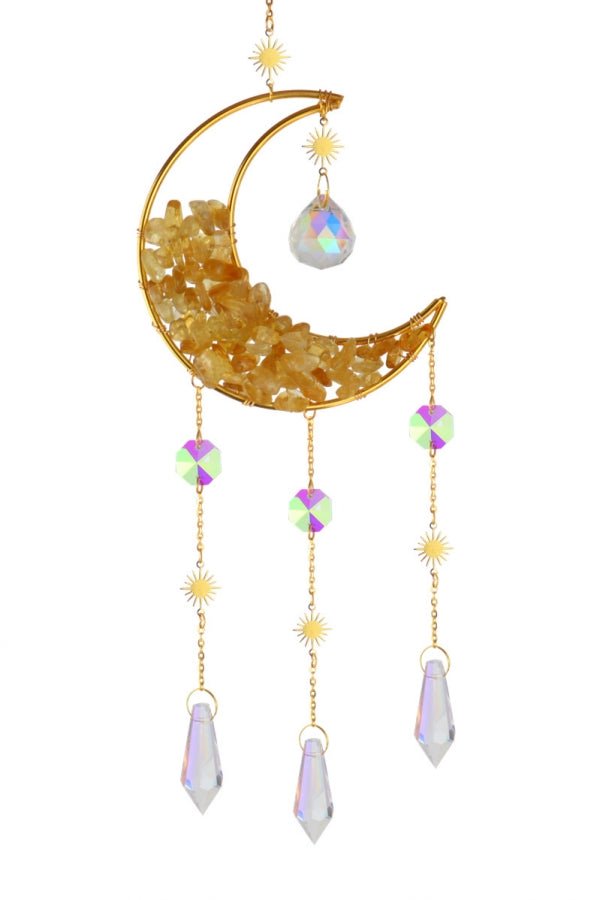 Crystal Chips Moon Shaped Sun Catcher Amethyst Rose Quartz Light Catcher