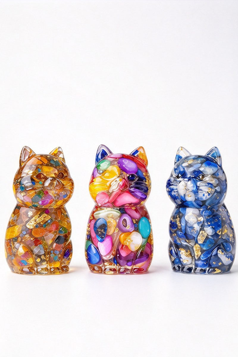 Crystal Crush Resin Kitten Carvings Home Decor 1.69"
