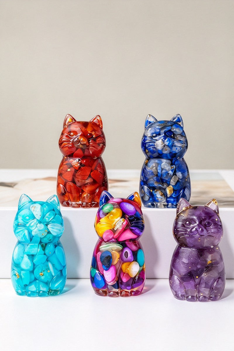Crystal Crush Resin Kitten Carvings Home Decor 1.69"