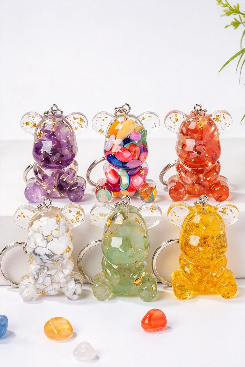 Crystal Crushed Stone Bear Keychain Bag Charm