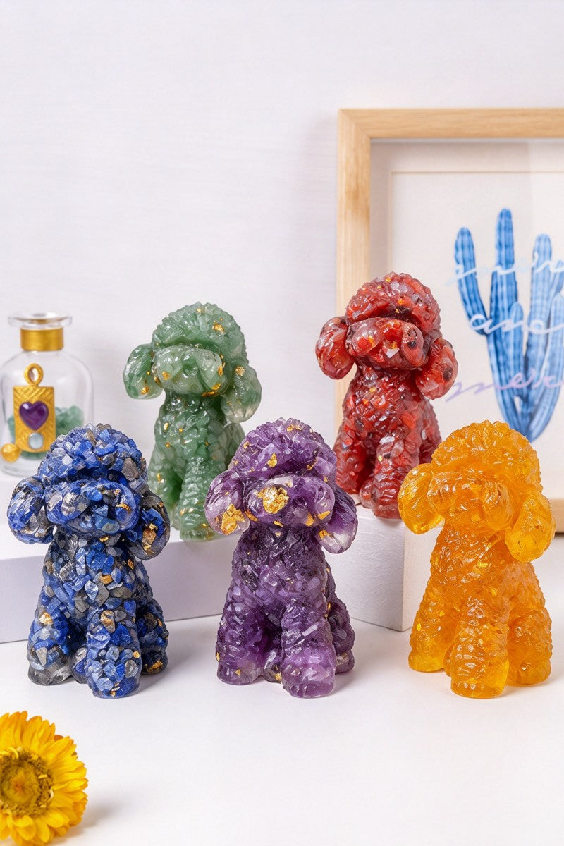 Crystal Crushed Teddy Dog Carvings 3.94"