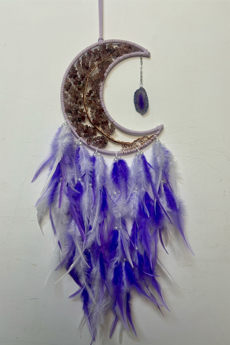 Crystal Dream Catcher with Feathers Pendant Strawberry Quartz Tree of Life Dreamcatchers