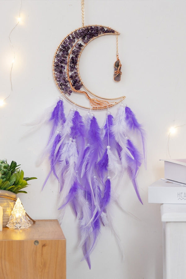 Crystal Dream Catcher with Feathers Pendant Strawberry Quartz Tree of Life Dreamcatchers