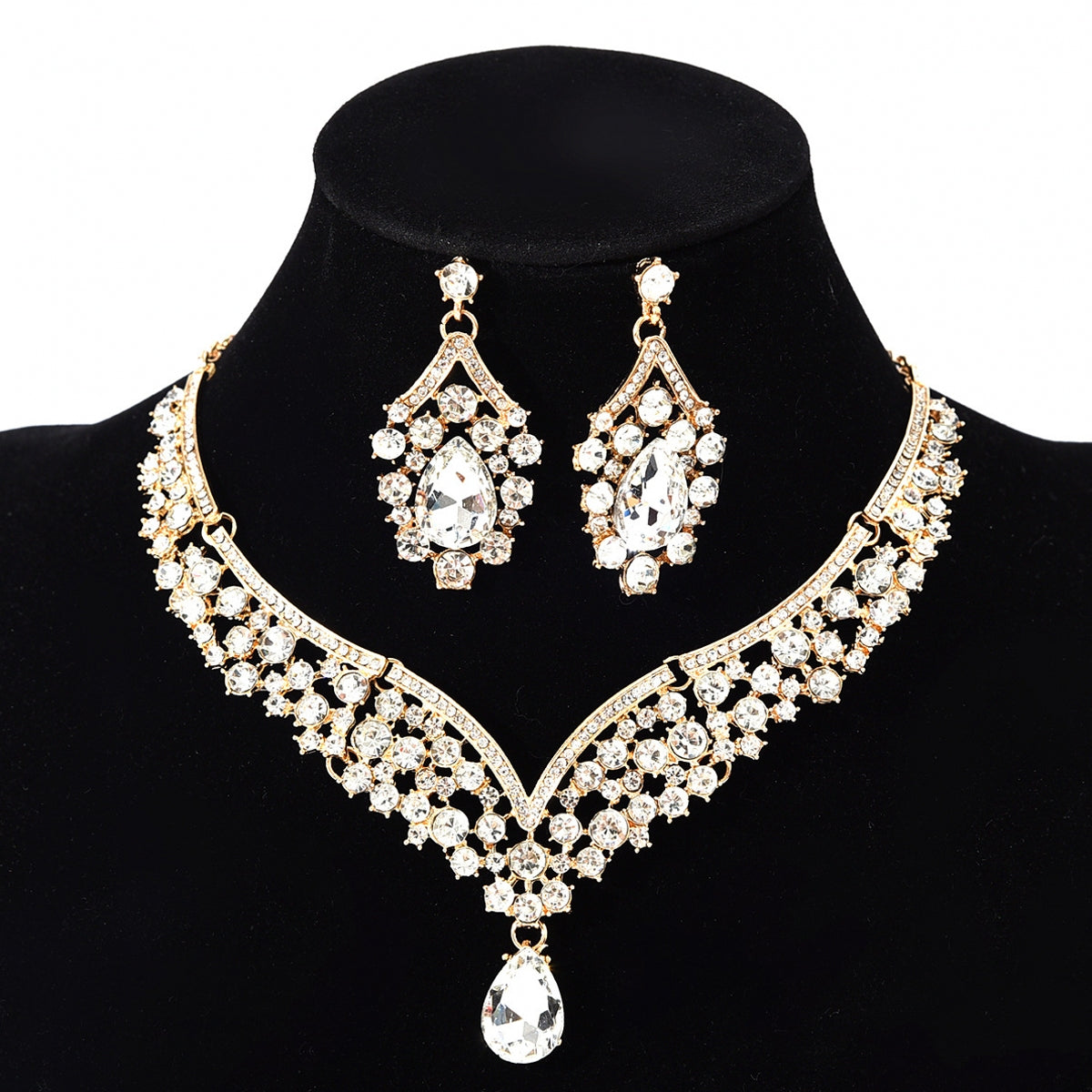 Crystal Gemstone Necklace and Earring Two-Piece Set