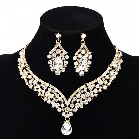 Crystal Gemstone Necklace and Earring Two-Piece Set