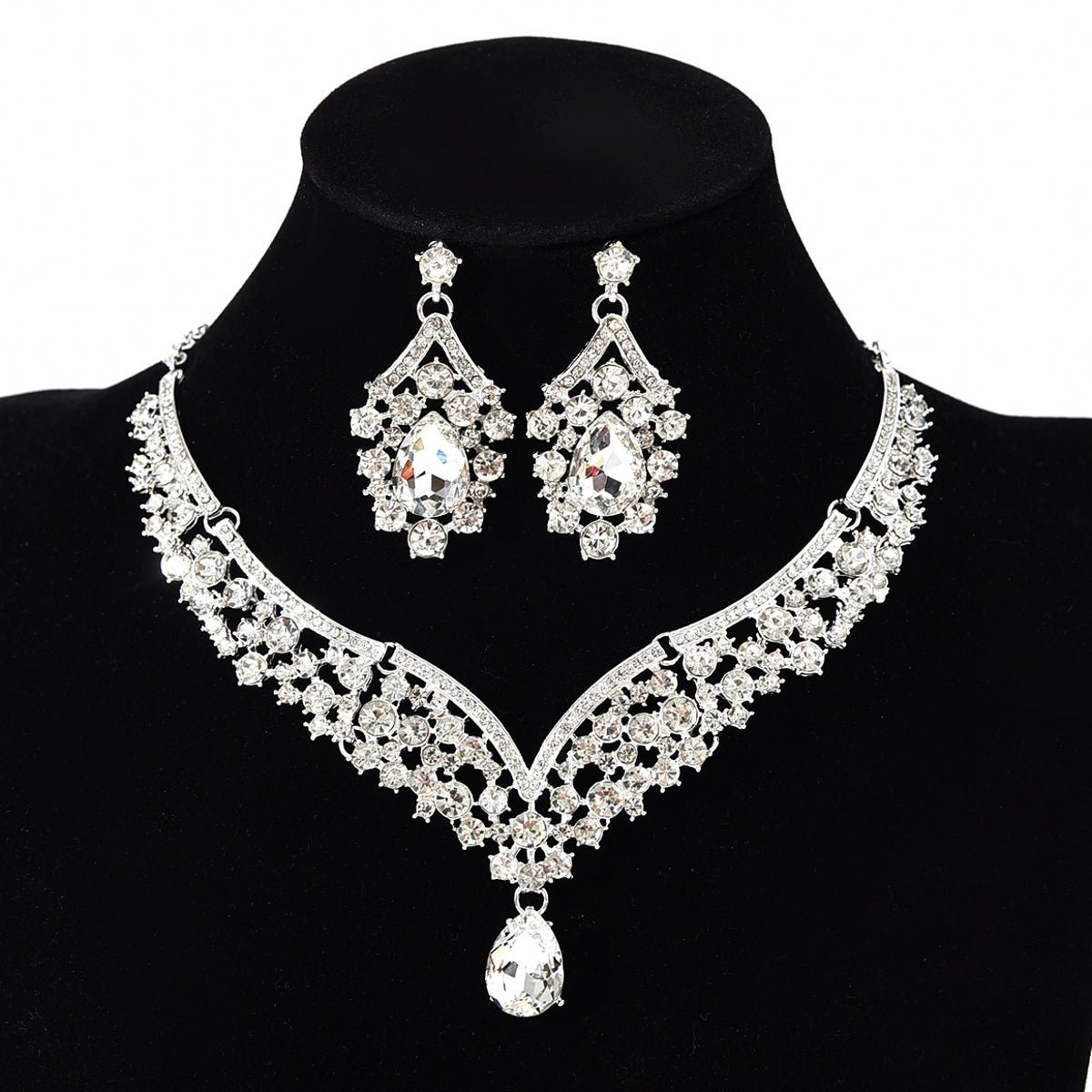 Crystal Gemstone Necklace and Earring Two-Piece Set
