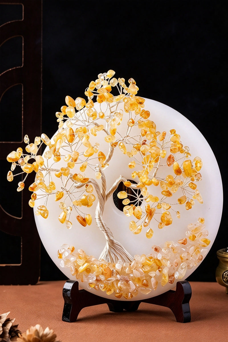 Crystal Gravel Money Tree White Jade Peace Pendant Home Decor with Free Holders