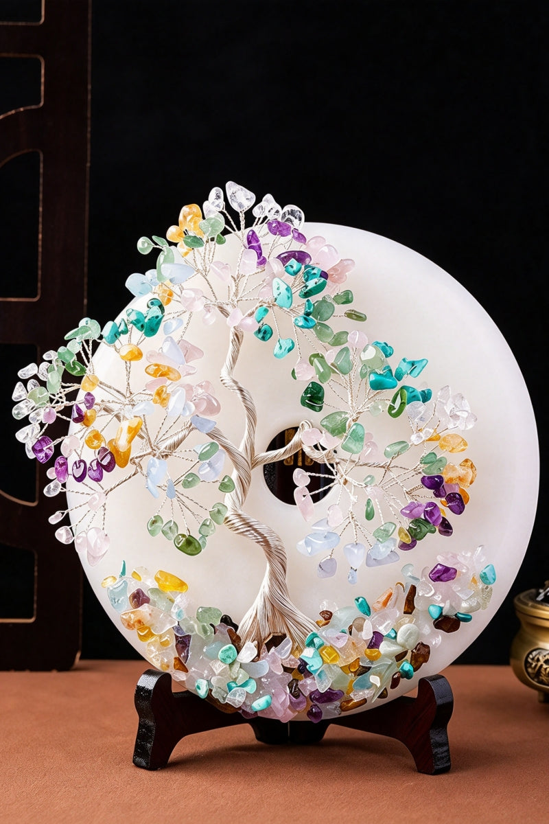 Crystal Gravel Money Tree White Jade Peace Pendant Home Decor with Free Holders