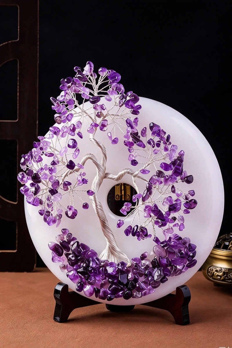 Crystal Gravel Money Tree White Jade Peace Pendant Home Decor with Free Holders