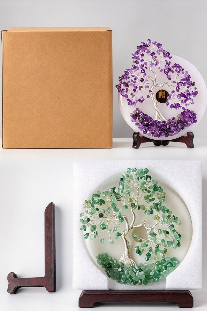 Crystal Gravel Money Tree White Jade Peace Pendant Home Decor with Free Holders