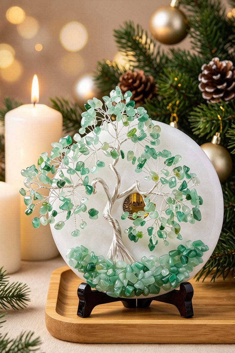 Crystal Gravel Money Tree White Jade Peace Pendant Home Decor with Free Holders