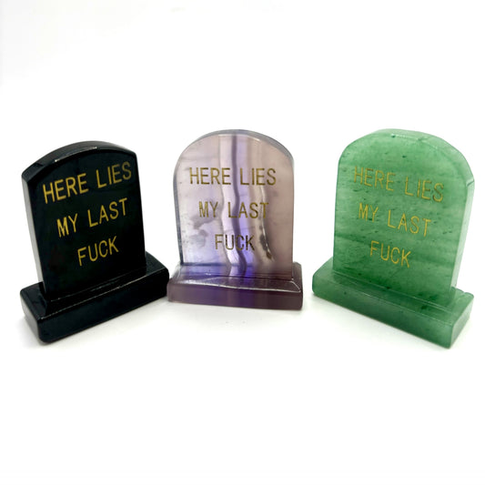 Crystal Halloween Tombstone Carving "Here Lies My Last F**K" Decor