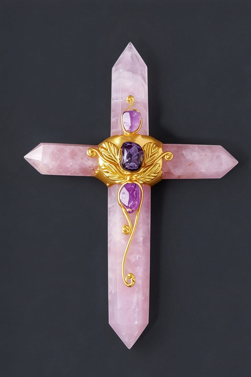 Crystal Raw Hexagonal Prism Cross Magic Wands 5.12"