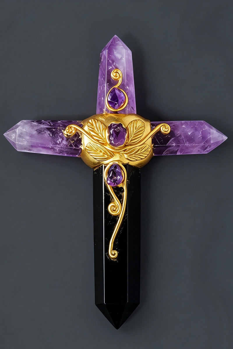 Crystal Raw Hexagonal Prism Cross Magic Wands 5.12"