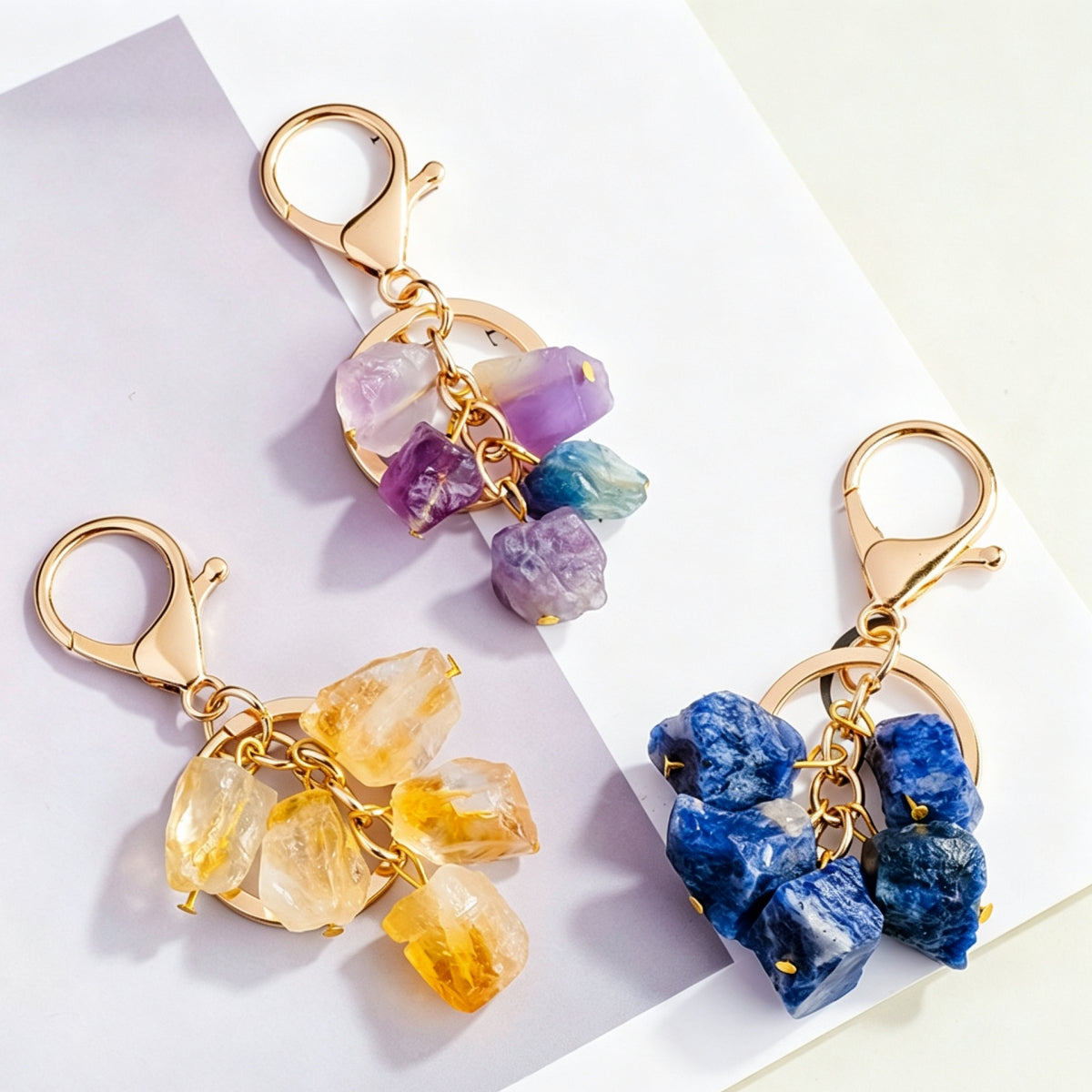Crystal Raw Stone Keychain
